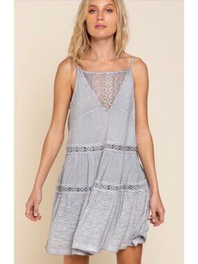 POL Grey Spaghetti Strap Tiered Sundress